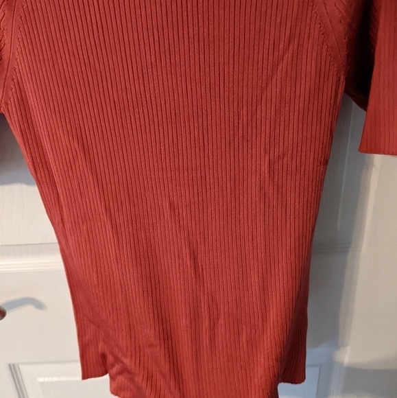 Tahari Deep Burnt Orange Ribbed Viscose Stretch Mockneck Size Medium *Flaw* - Picture 4 of 7